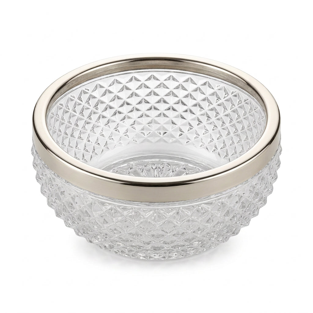 Silver-Rimmed Cut Crystal Bowl