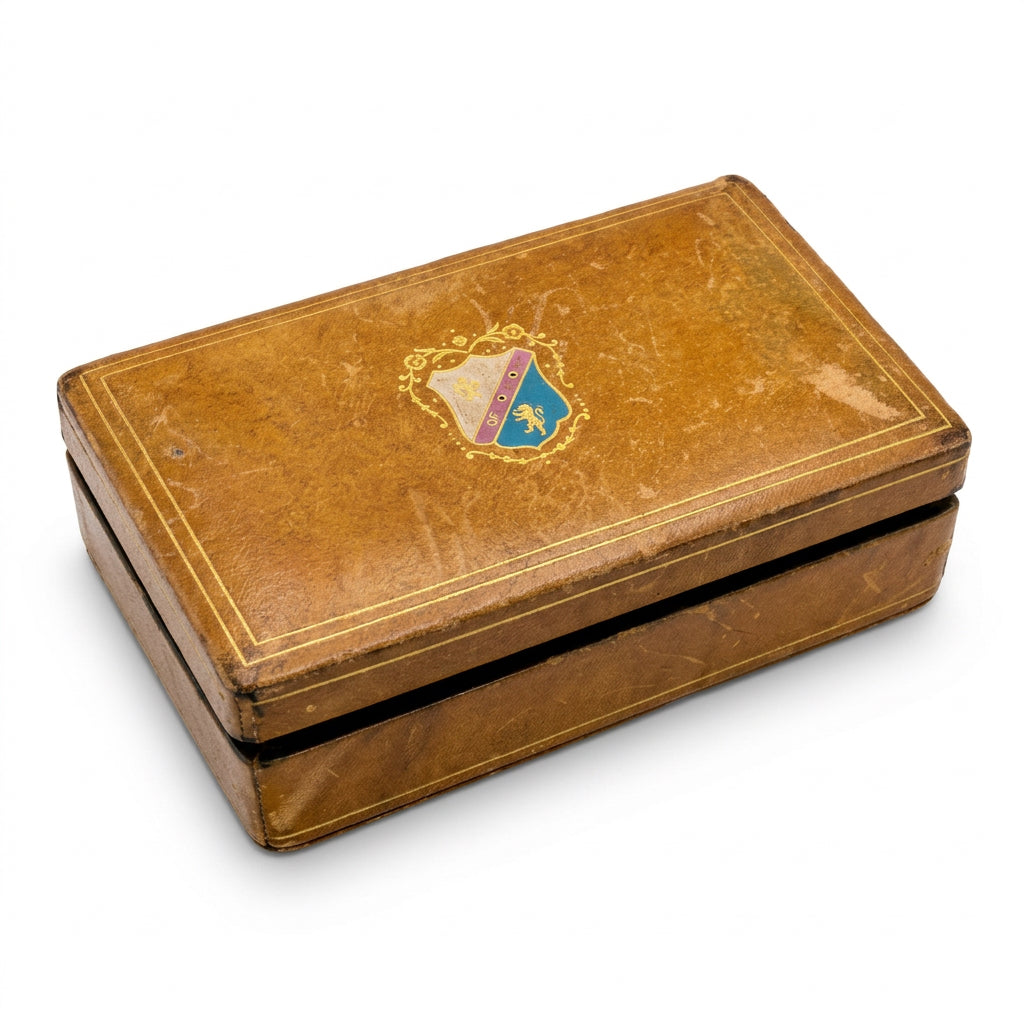 Vintage Gilt Tooled Leather Keepsake Box with Crest